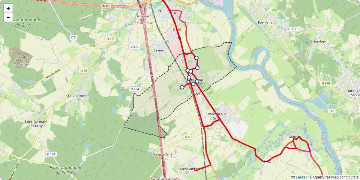 Carte du réseau de transport en commun à Saint-Loup-de-Varennes - lignes de bus et arrêts