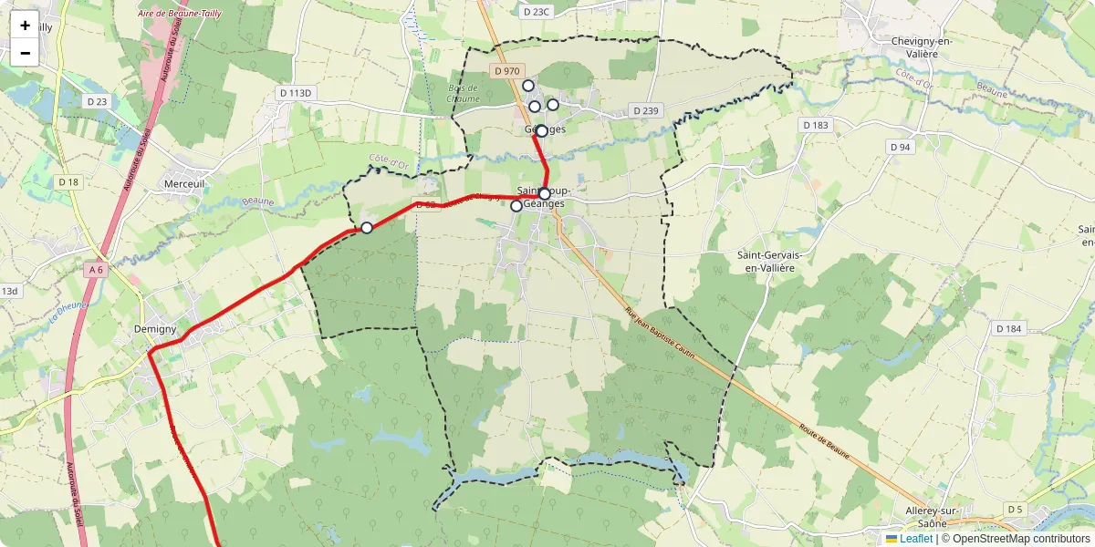 Carte du réseau de transport en commun à Saint-Loup-Géanges - lignes de bus et arrêts