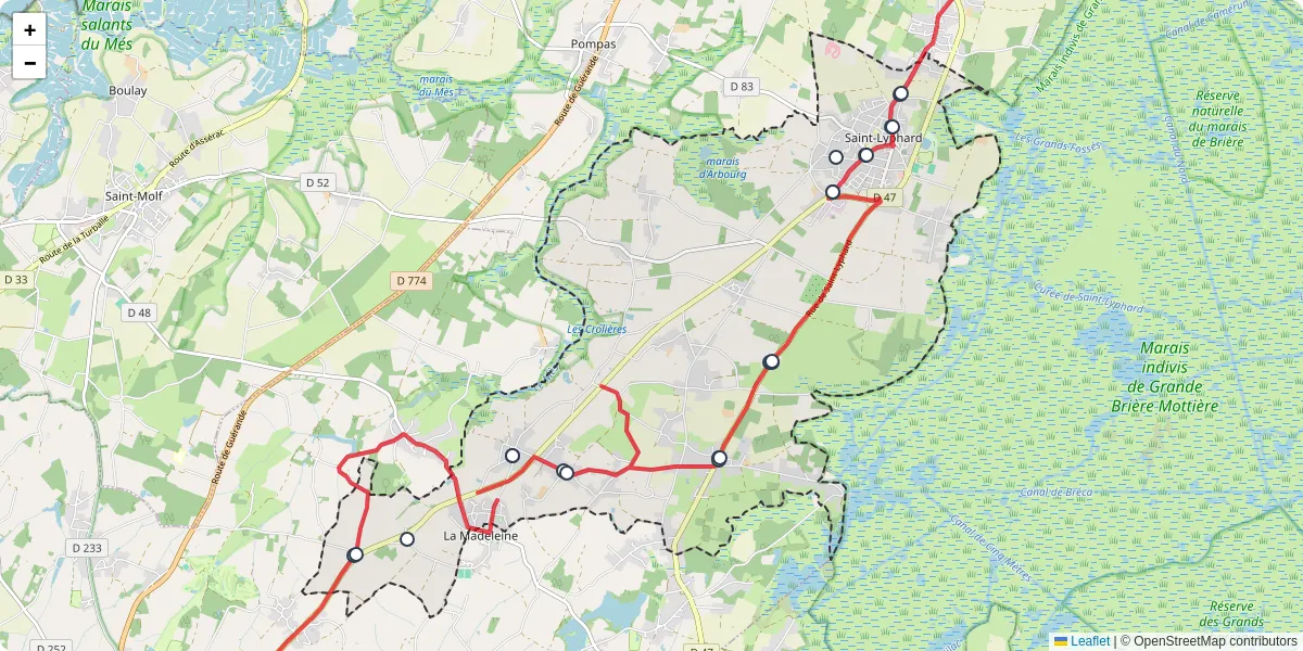 Carte du réseau de transport en commun à Saint-Lyphard - lignes de bus et arrêts