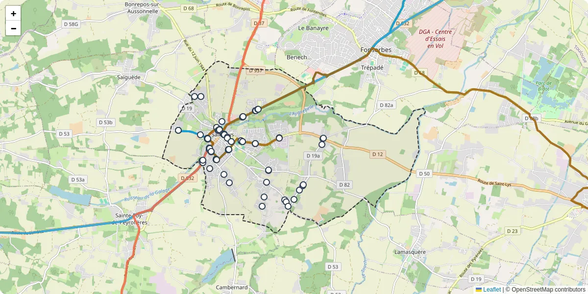 Carte du réseau de transport en commun à Saint-Lys - lignes de bus et arrêts