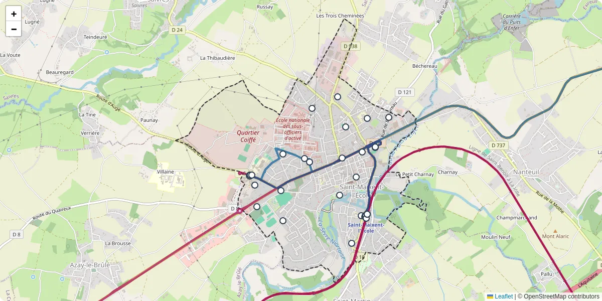 Carte du réseau de transport en commun à Saint-Maixent-l'École - lignes de bus et arrêts