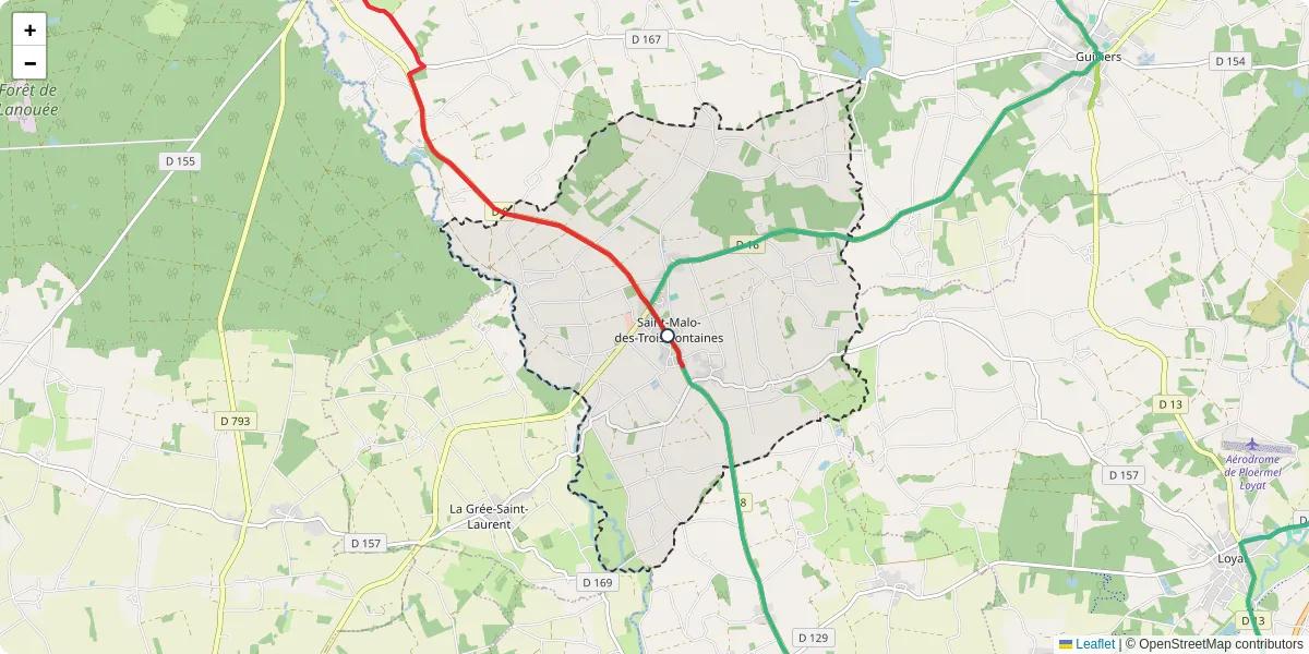 Carte du réseau de transport en commun à Saint-Malo-des-Trois-Fontaines - lignes de bus et arrêts