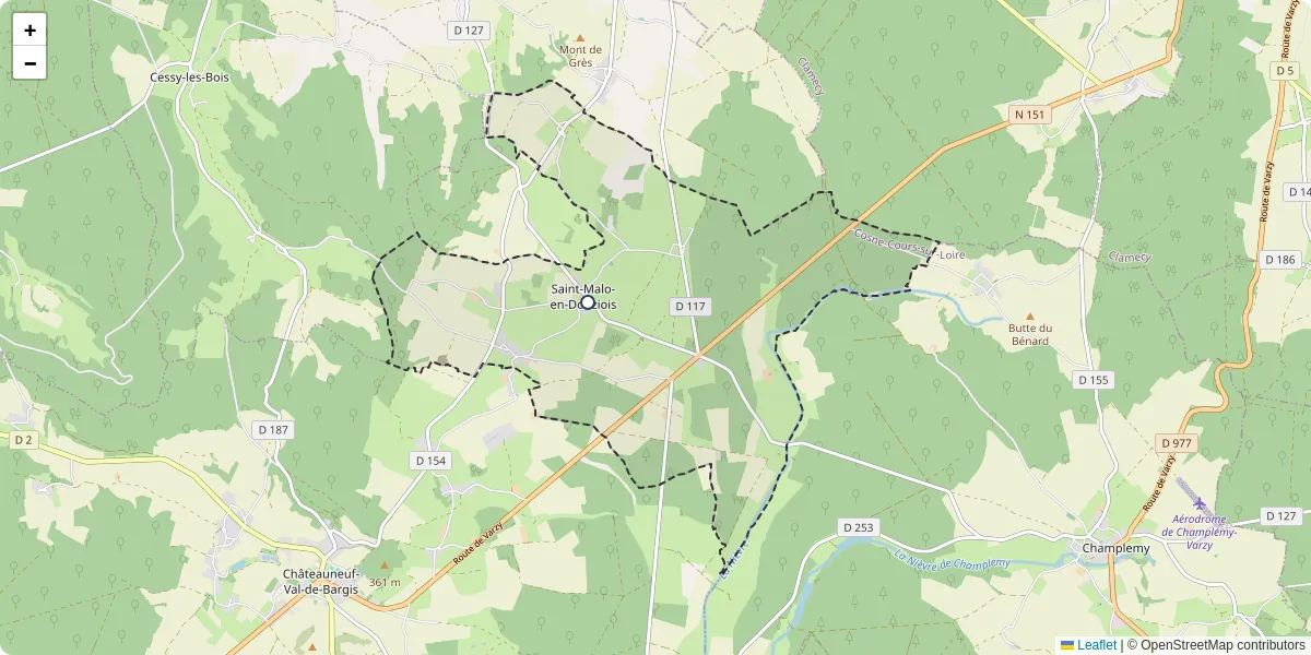 Carte du réseau de transport en commun à Saint-Malo-en-Donziois - lignes de bus et arrêts