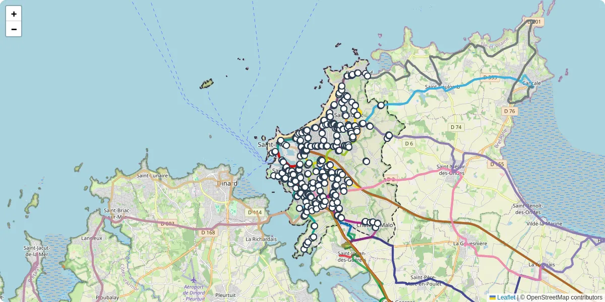 Carte du réseau de transport en commun à Saint-Malo - lignes de bus et arrêts
