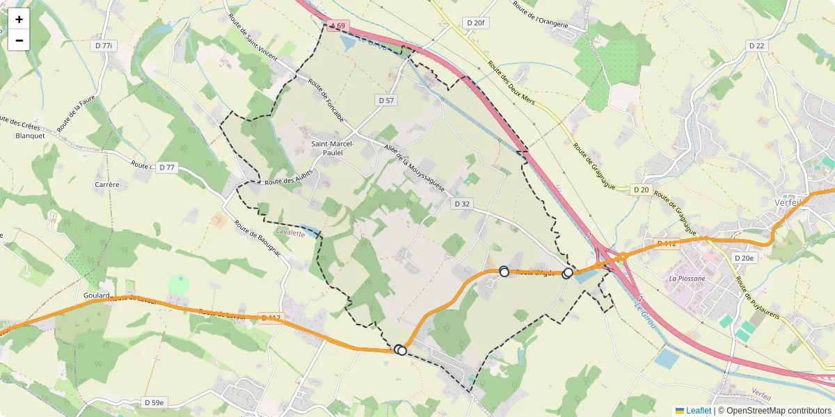 Carte du réseau de transport en commun à Saint-Marcel-Paulel - lignes de bus et arrêts