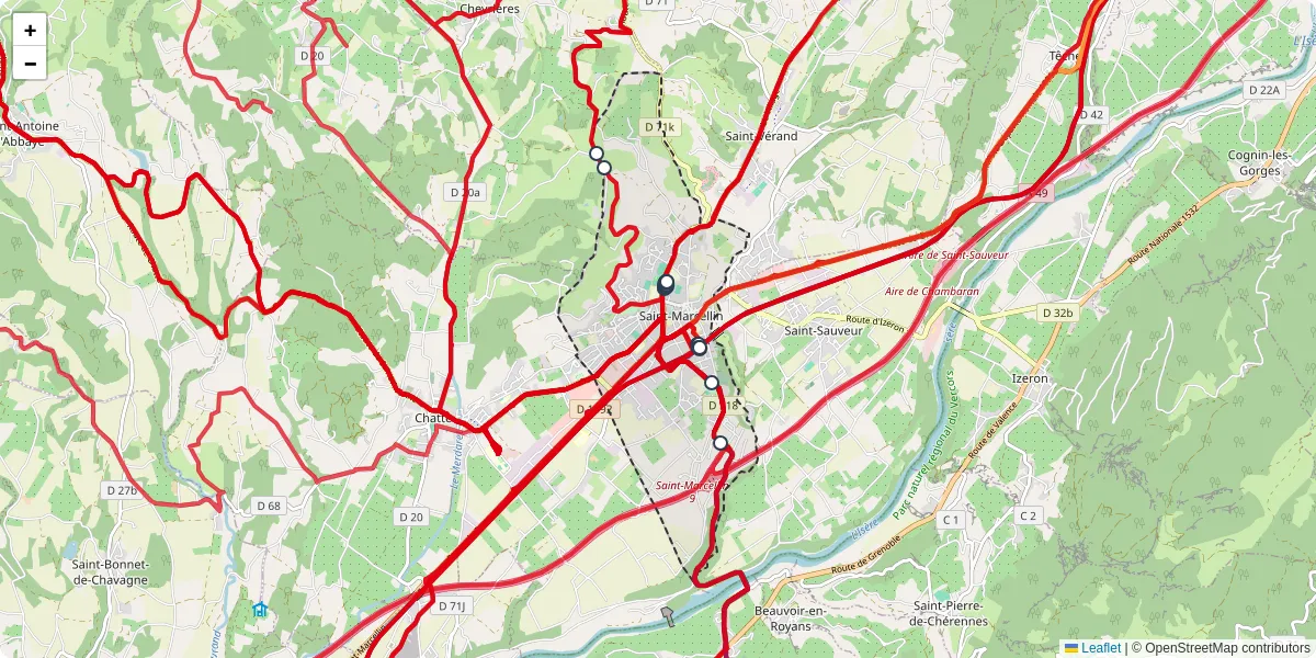 Carte du réseau de transport en commun à Saint-Marcellin - lignes de bus et arrêts