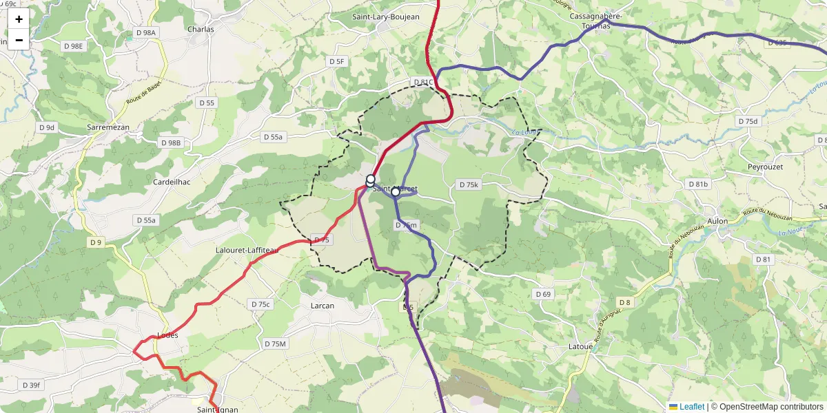 Carte du réseau de transport en commun à Saint-Marcet - lignes de bus et arrêts