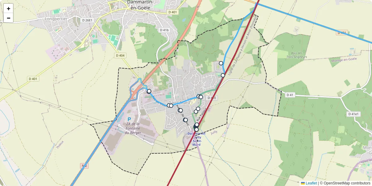 Carte du réseau de transport en commun à Saint-Mard - lignes de bus et arrêts