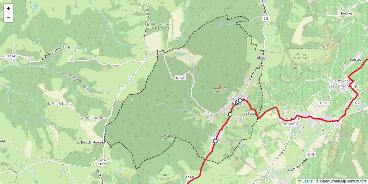 Carte du réseau de transport en commun à Saint-Mard-de-Vaux - lignes de bus et arrêts