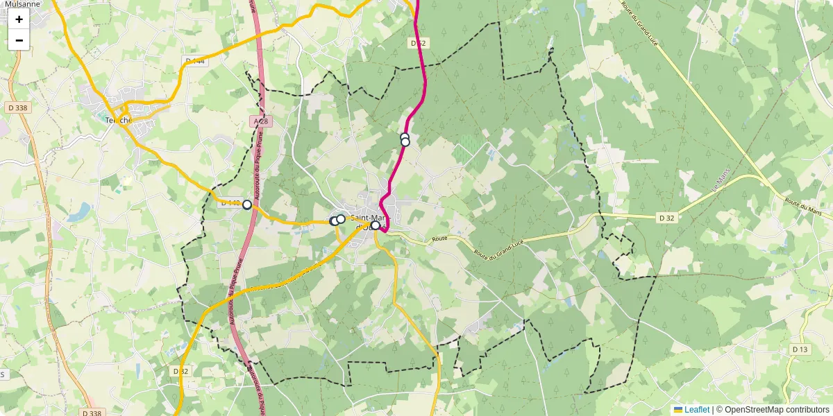 Carte du réseau de transport en commun à Saint-Mars-d'Outillé - lignes de bus et arrêts