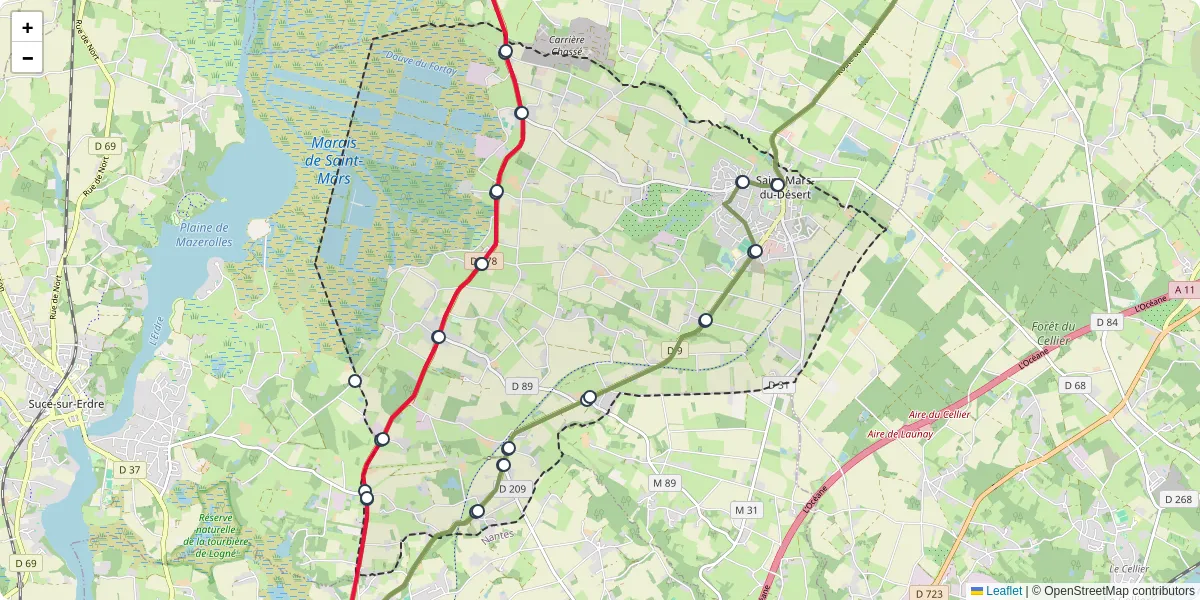 Carte du réseau de transport en commun à Saint-Mars-du-Désert - lignes de bus et arrêts