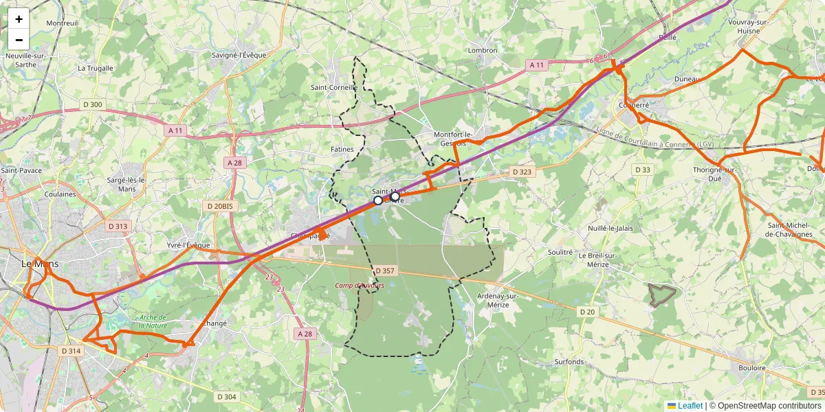 Carte du réseau de transport en commun à Saint-Mars-la-Brière - lignes de bus et arrêts