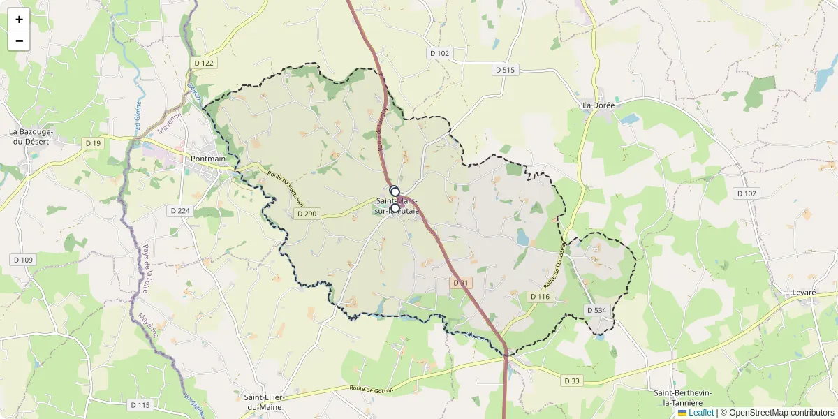 Carte du réseau de transport en commun à Saint-Mars-sur-la-Futaie - lignes de bus et arrêts