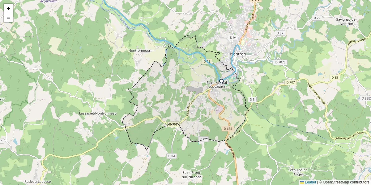 Carte du réseau de transport en commun à Saint-Martial-de-Valette - lignes de bus et arrêts