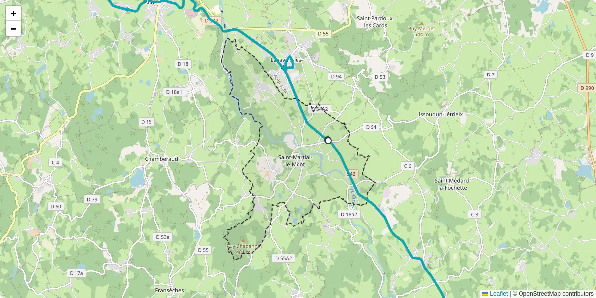 Carte du réseau de transport en commun à Saint-Martial-le-Mont - lignes de bus et arrêts