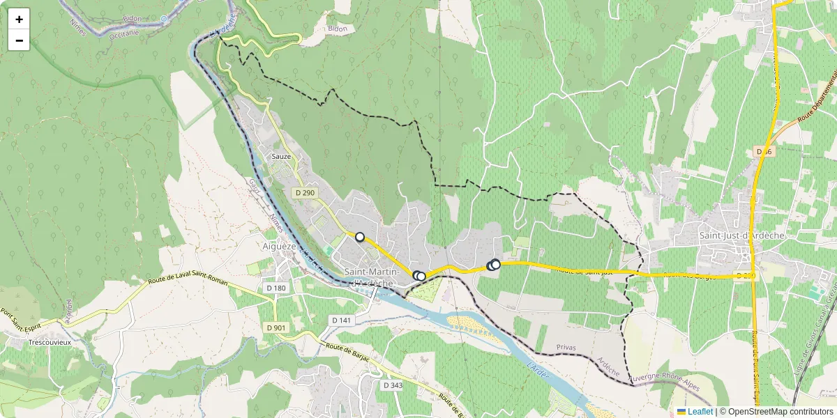 Carte du réseau de transport en commun à Saint-Martin-d'Ardèche - lignes de bus et arrêts