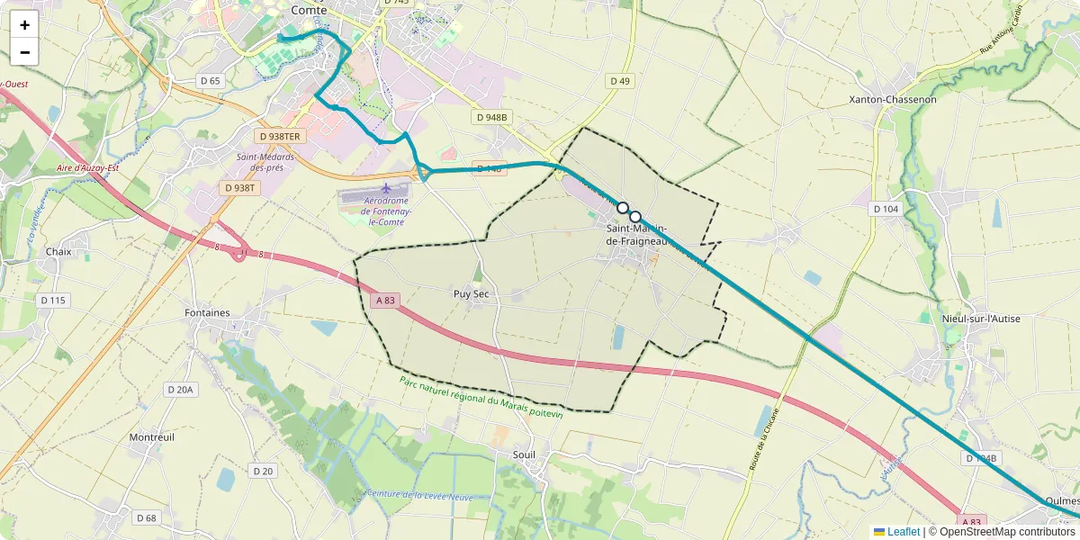 Carte du réseau de transport en commun à Saint-Martin-de-Fraigneau - lignes de bus et arrêts