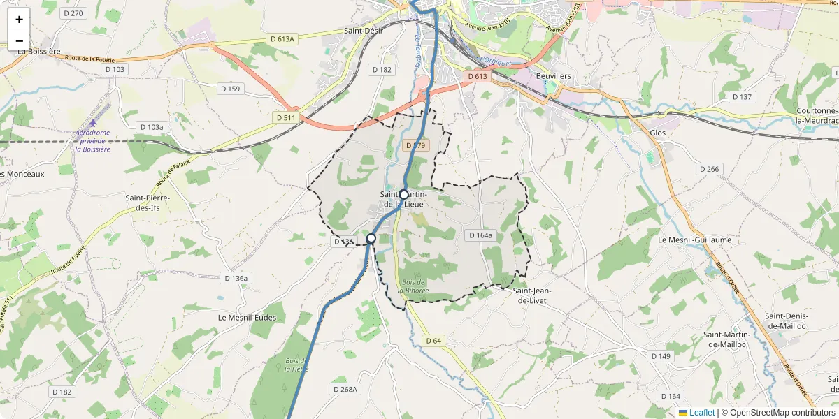 Carte du réseau de transport en commun à Saint-Martin-de-la-Lieue - lignes de bus et arrêts