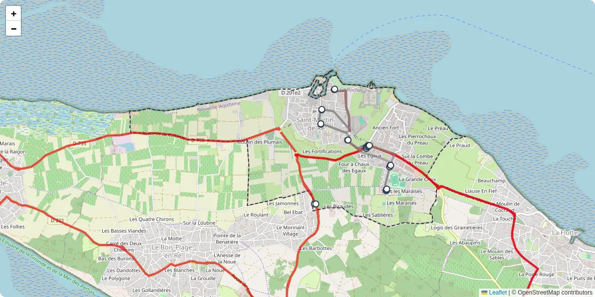 Carte du réseau de transport en commun à Saint-Martin-de-Ré - lignes de bus et arrêts