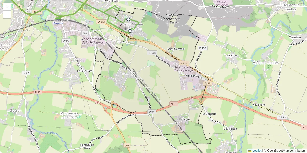 Carte du réseau de transport en commun à Saint-Martin-des-Entrées - lignes de bus et arrêts