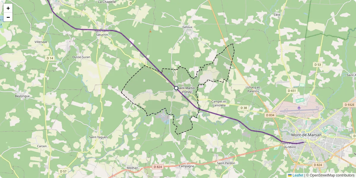 Carte du réseau de transport en commun à Saint-Martin-d'Oney - lignes de bus et arrêts