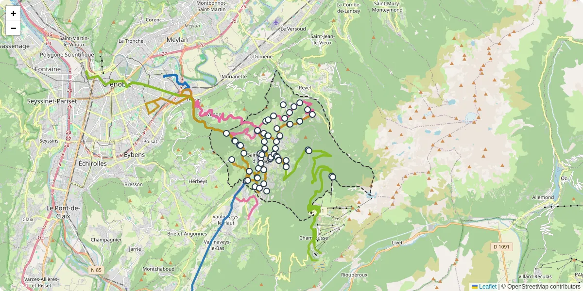 Carte du réseau de transport en commun à Saint-Martin-d'Uriage - lignes de bus et arrêts