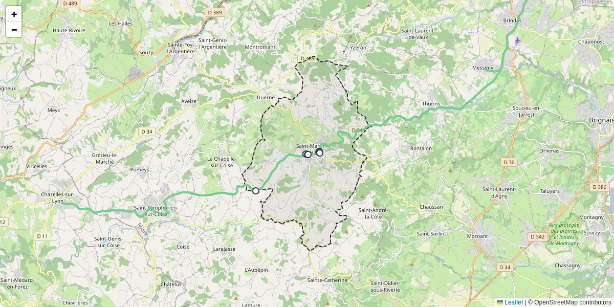 Carte du réseau de transport en commun à Saint-Martin-en-Haut - lignes de bus et arrêts