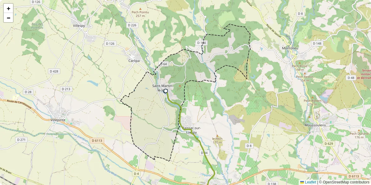 Carte du réseau de transport en commun à Saint-Martin-le-Vieil - lignes de bus et arrêts