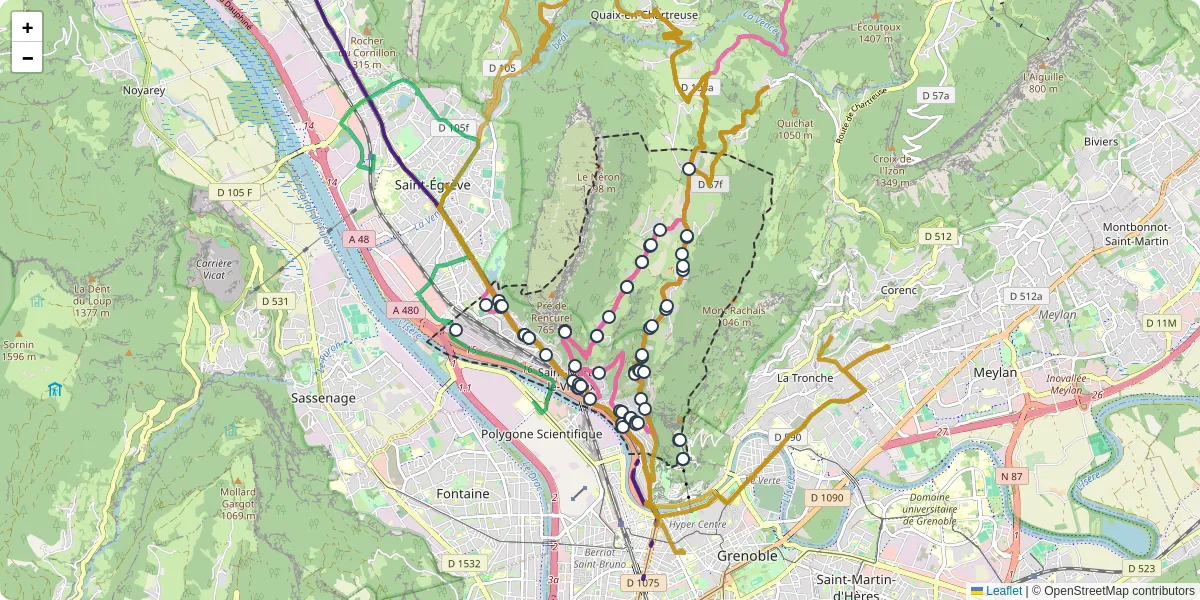 Carte du réseau de transport en commun à Saint-Martin-le-Vinoux - lignes de bus et arrêts