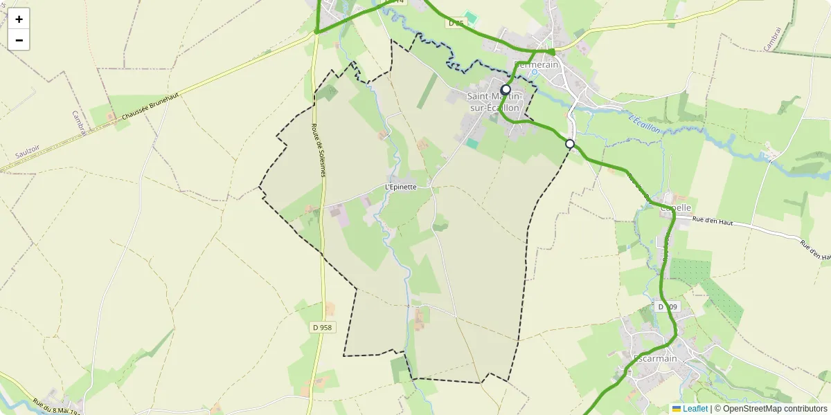 Carte du réseau de transport en commun à Saint-Martin-sur-Écaillon - lignes de bus et arrêts