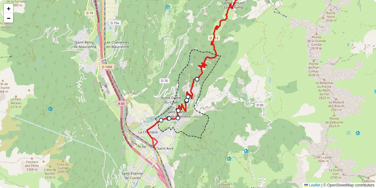 Carte du réseau de transport en commun à Saint-Martin-sur-la-Chambre - lignes de bus et arrêts