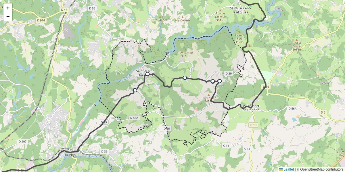 Carte du réseau de transport en commun à Saint-Martin-Terressus - lignes de bus et arrêts