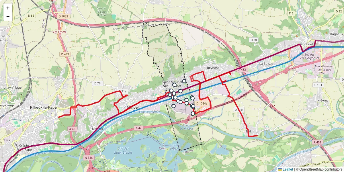 Carte du réseau de transport en commun à Saint-Maurice-de-Beynost - lignes de bus et arrêts