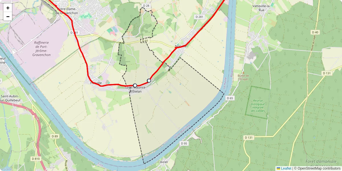 Carte du réseau de transport en commun à Saint-Maurice-d'Ételan - lignes de bus et arrêts