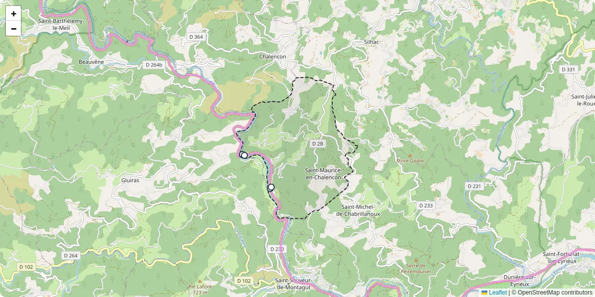 Carte du réseau de transport en commun à Saint-Maurice-en-Chalencon - lignes de bus et arrêts