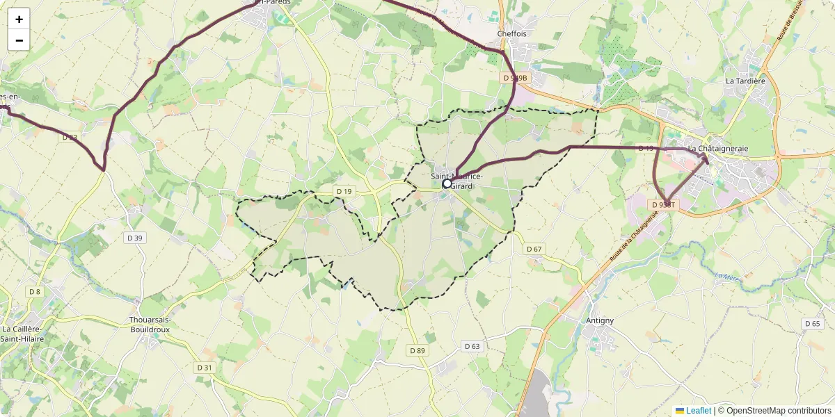 Carte du réseau de transport en commun à Saint-Maurice-le-Girard - lignes de bus et arrêts