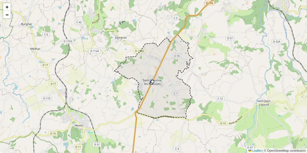 Carte du réseau de transport en commun à Saint-Maurice-les-Brousses - lignes de bus et arrêts