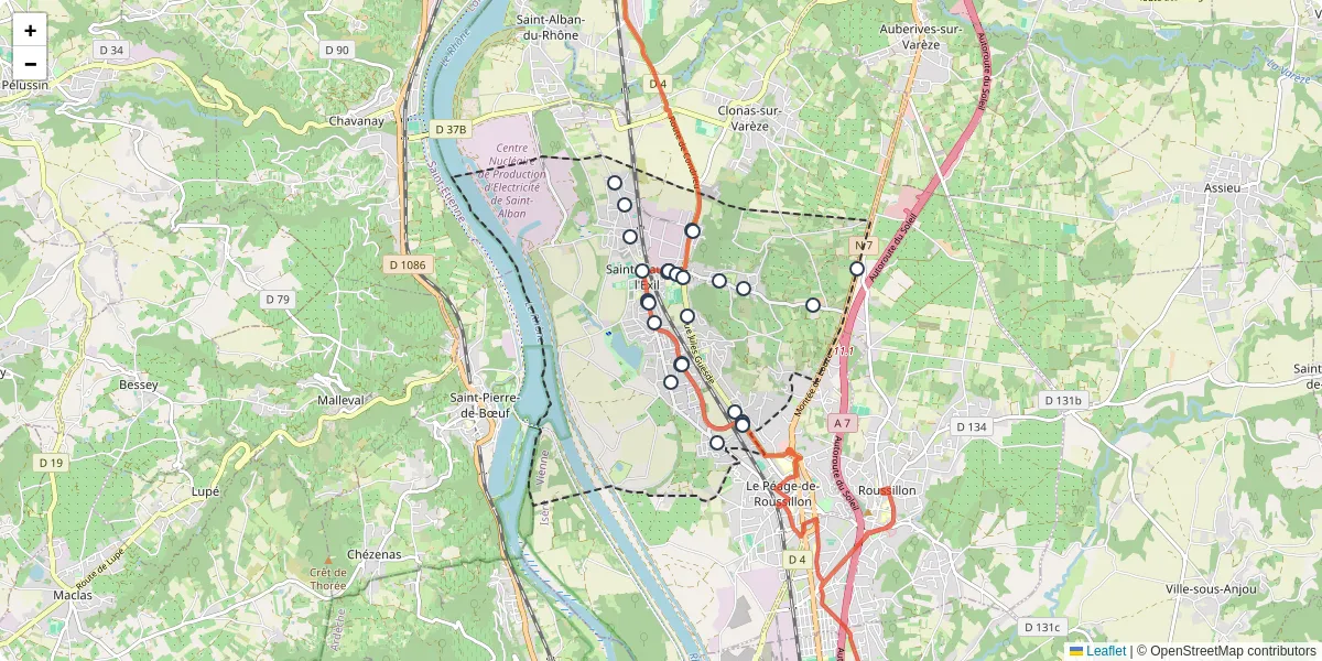 Carte du réseau de transport en commun à Saint-Maurice-l'Exil - lignes de bus et arrêts