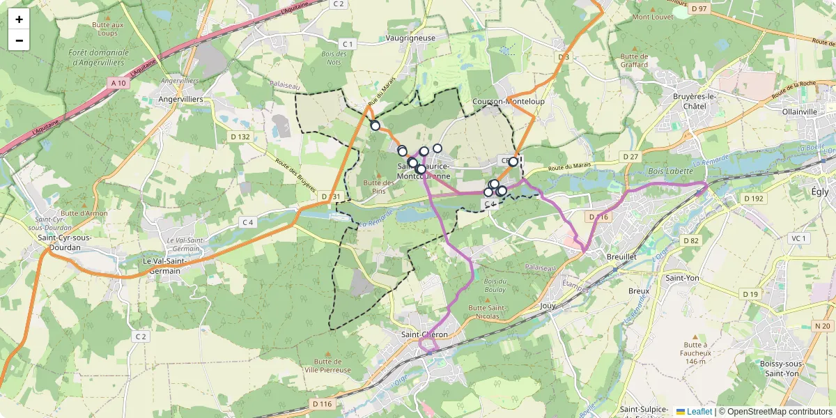 Carte du réseau de transport en commun à Saint-Maurice-Montcouronne - lignes de bus et arrêts