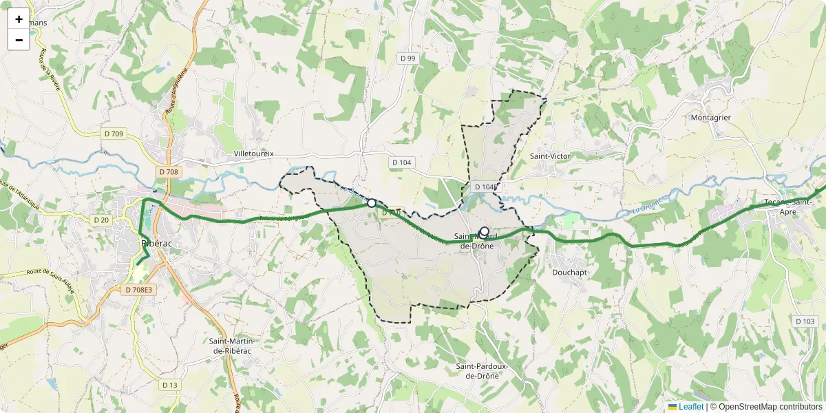 Carte du réseau de transport en commun à Saint-Méard-de-Drône - lignes de bus et arrêts