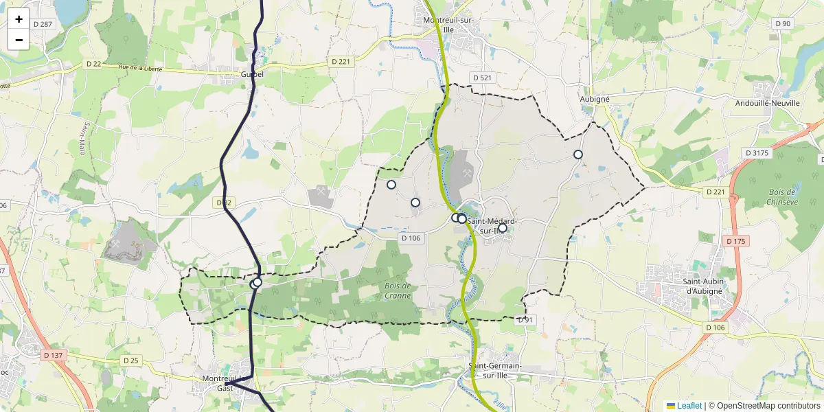 Carte du réseau de transport en commun à Saint-Médard-sur-Ille - lignes de bus et arrêts