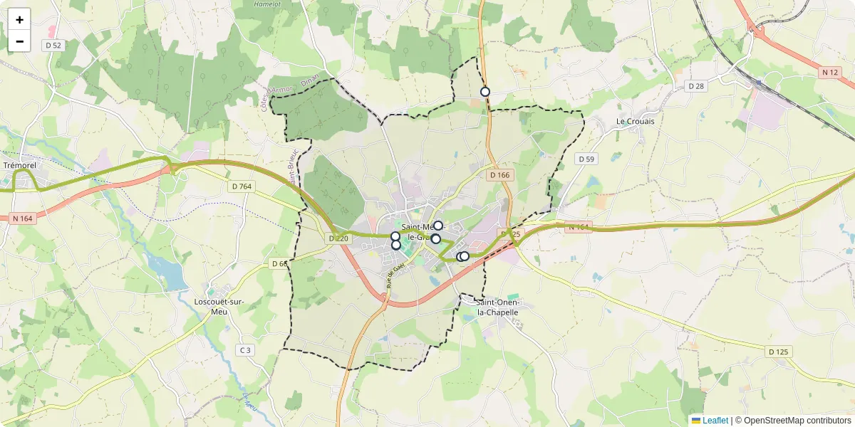 Carte du réseau de transport en commun à Saint-Méen-le-Grand - lignes de bus et arrêts