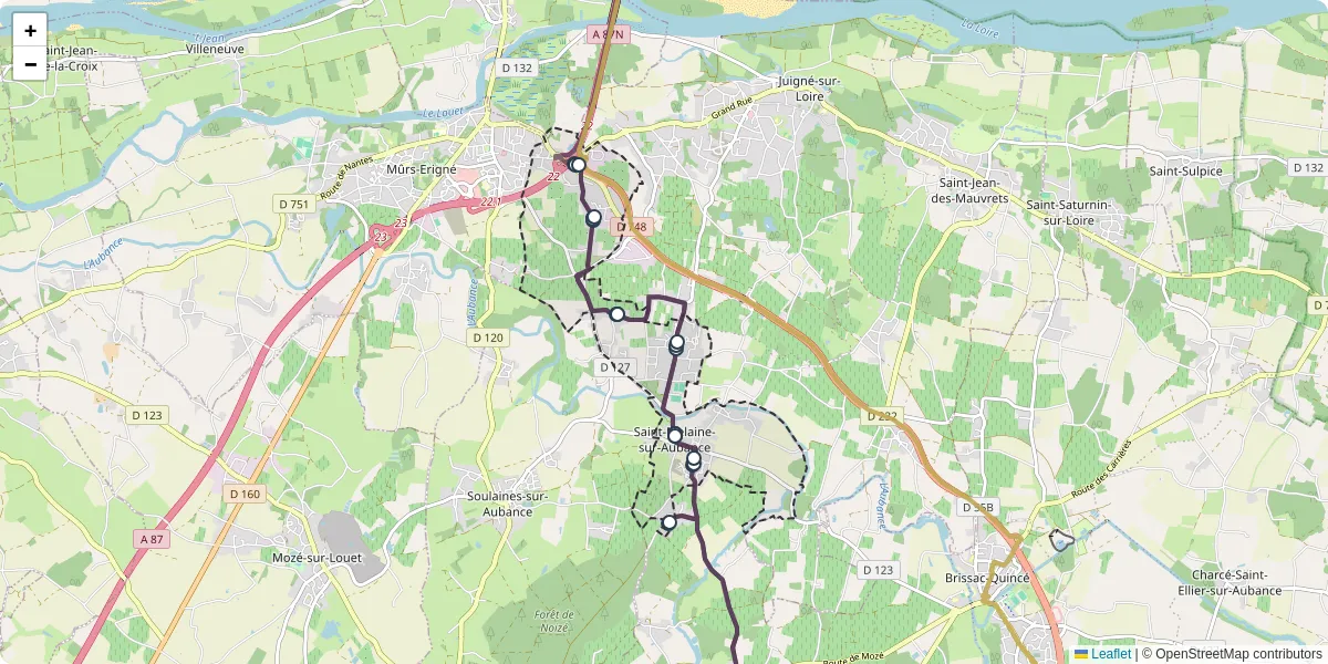 Carte du réseau de transport en commun à Saint-Melaine-sur-Aubance - lignes de bus et arrêts