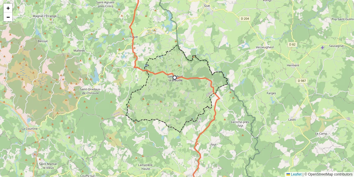 Carte du réseau de transport en commun à Saint-Merd-la-Breuille - lignes de bus et arrêts