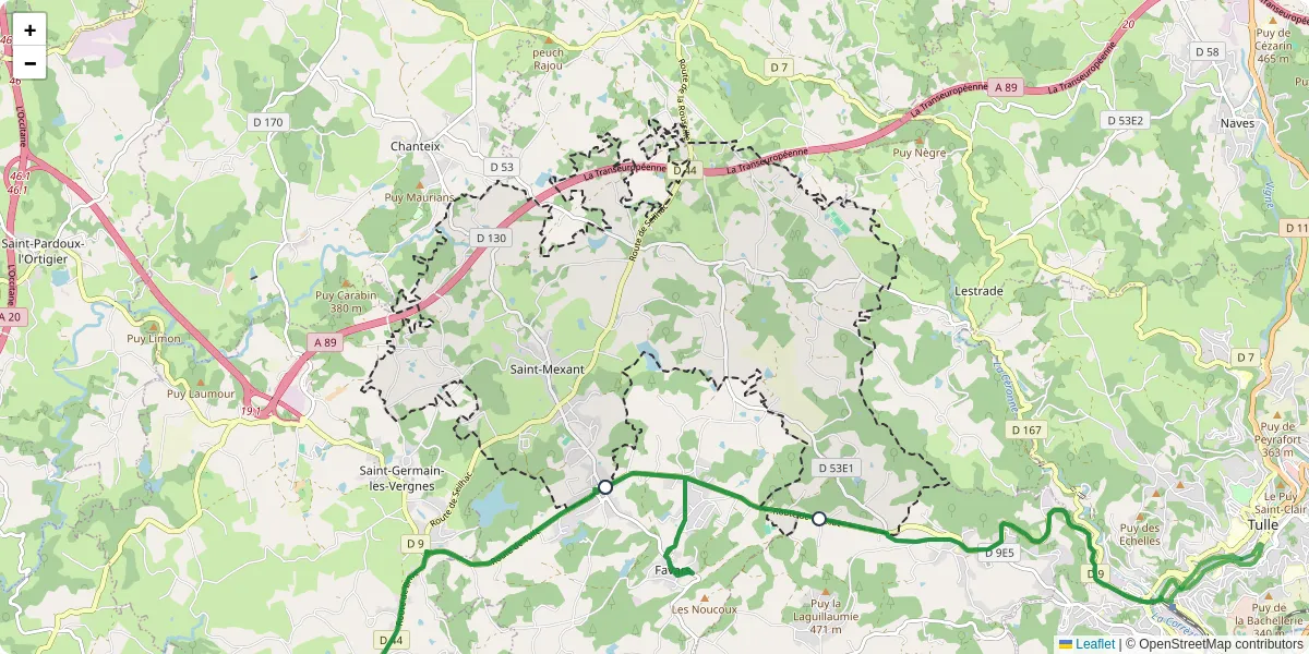 Carte du réseau de transport en commun à Saint-Mexant - lignes de bus et arrêts