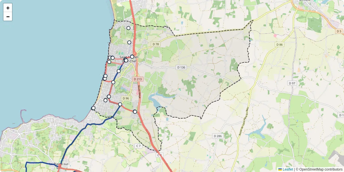 Carte du réseau de transport en commun à Saint-Michel-Chef-Chef - lignes de bus et arrêts