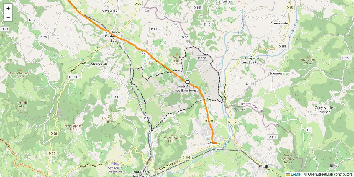 Carte du réseau de transport en commun à Saint-Michel-de-Bannières - lignes de bus et arrêts
