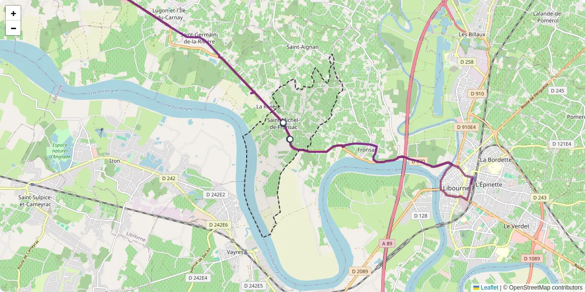 Carte du réseau de transport en commun à Saint-Michel-de-Fronsac - lignes de bus et arrêts