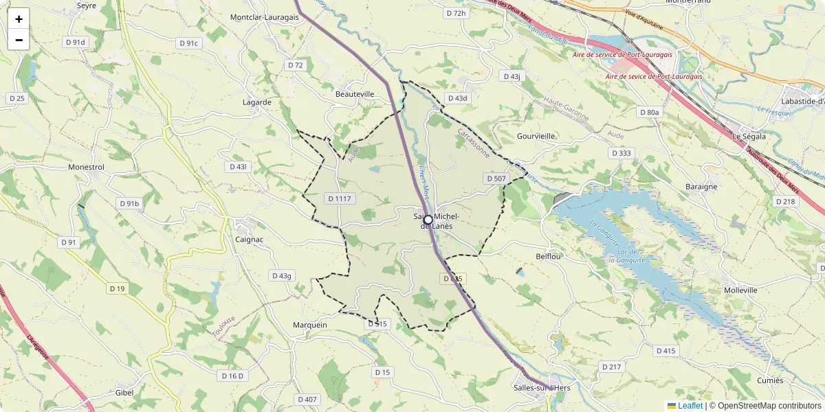 Carte du réseau de transport en commun à Saint-Michel-de-Lanès - lignes de bus et arrêts