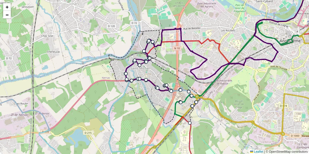 Carte du réseau de transport en commun à Saint-Michel - lignes de bus et arrêts